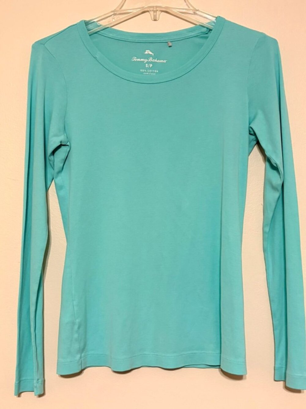 Women's Tommy Bahama Seafoam Green Teal Long Sleeve Cotton T-Shirt Size Small